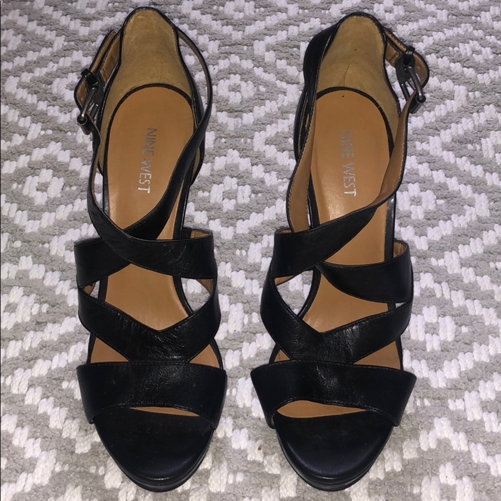 Nine West black strappy heels